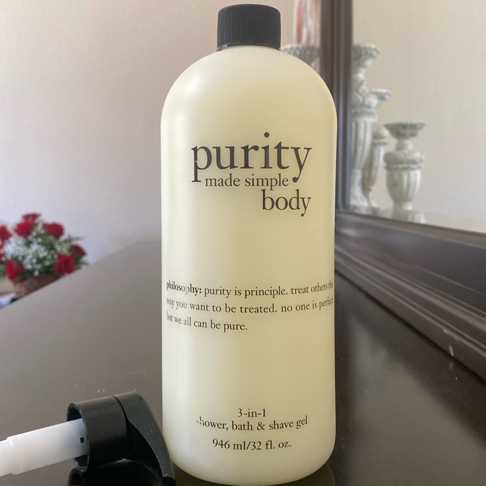 Purity made simple body. 3 in 1 shower, bath and shave gel. Philosophy.